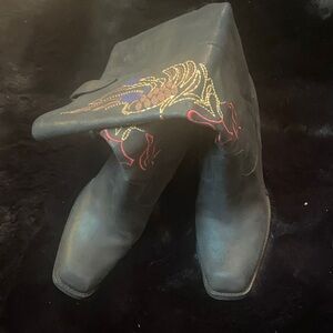 Gianni Bini Black Boots with Colorful Embroidery